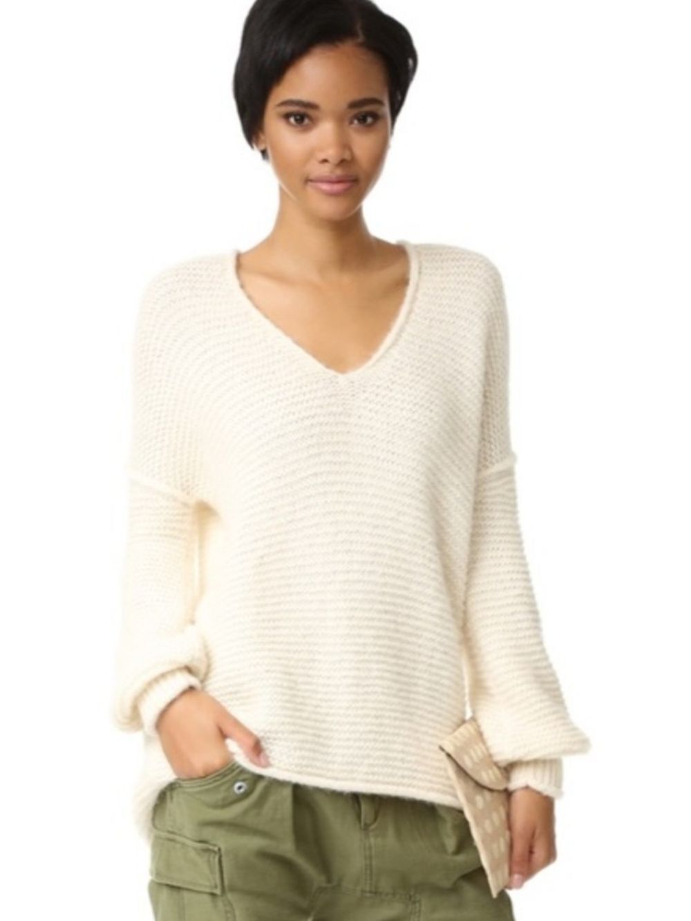 Free People Womens Ivory White All Mine Alpaca Knit Sweater Size Small
